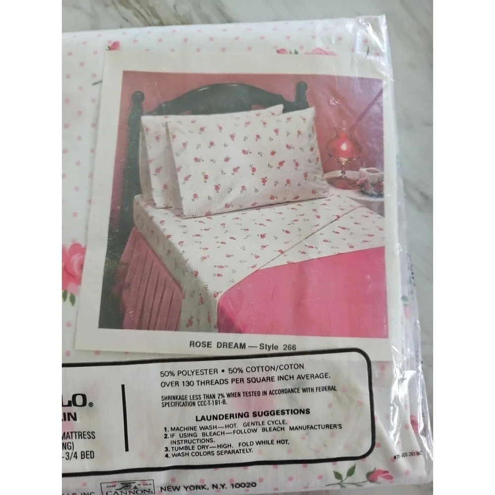 VTG Cannon Monticello PINK Rose Dream Polka Dot No Iron Muslin Full FLAT Sheet